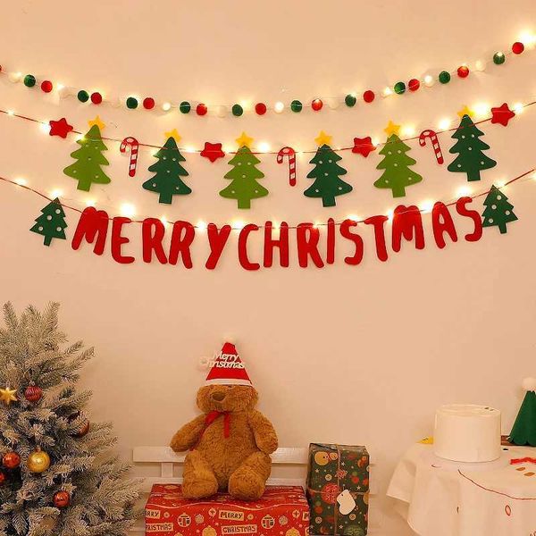 DIY Handmade LED String Light Decorated Merry Christmas Holiday Hanging Home Room Background Pull Flag Banner Christmas PendantXJ241212