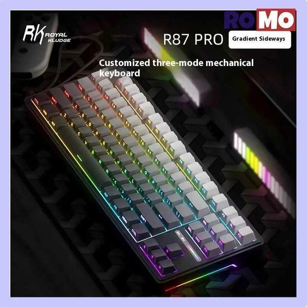 RK R87pro full key hot swappable mechanical keyboard wireless Bluetooth computer office game keyboard side engraved keycapCL240709