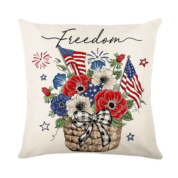 Truck Bless America Independance Day Decorative Pillowcase Personalizable American Flag Theme with Stars & Stripes in Linen Material