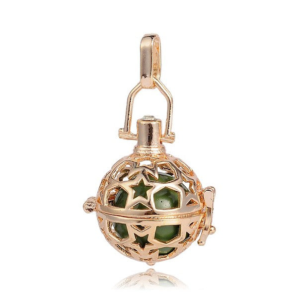 Golden Plated Brass Hollow Round Cage Pendants