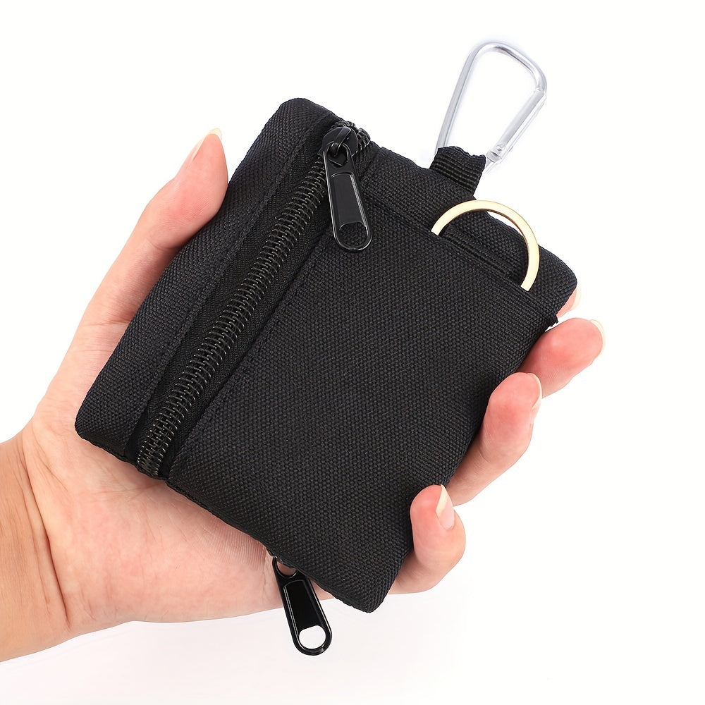 TEMU Compact Khaki Oxford Zippered Pouch - Sporty Outdoor Wallet, Coin Purse & Card Holder For Casual And Adventure Use, Mini Purse