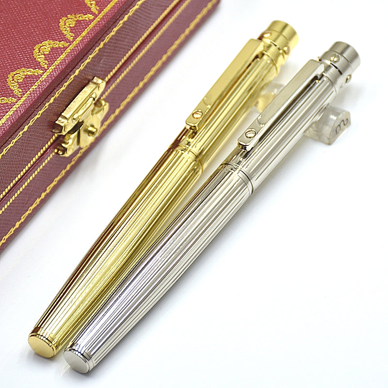 Luxury Santos Series Silver & Golden Metal Stripe Rollerball Pen Office School Stationery Writing Smooth Ballpoint Pens