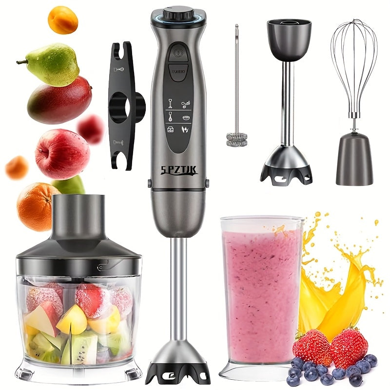 TEMU Spztjk Manual Blender With Powerful Motor, 12-speed , Stainless Steel & Abs Blades, Ice, Milk, Soup, And More - Gray, Kitchen Appliance,