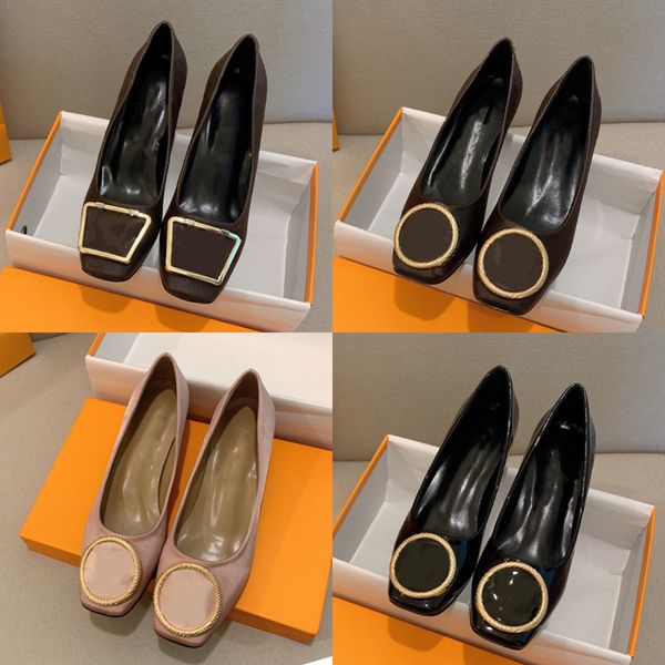 Dress Shoes Square Toe Designer Chunky Heeled High Heels Shallow Mouth Comfortable Print Autumn Shoes Office Career 4.5cm with Box 12981