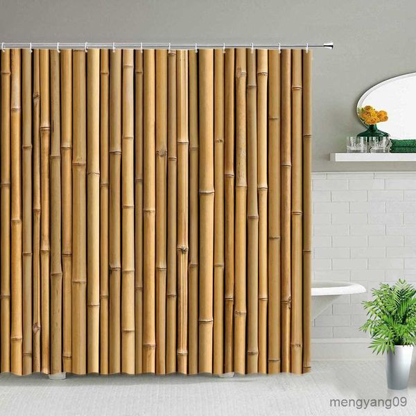 Shower Curtains Zen Green Bamboo Wood Panel Shower Curtains Landscape Rustic Home Scenery Partition Wall Hanging Bathroom Decoration With R2