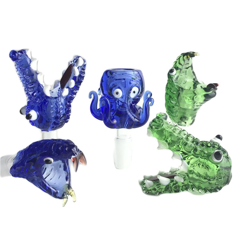 Goodsstore Thick Pyrex Glass Animal Bowl 14mm 18mm Male Green Blue Snake Octopus Crocodile Herb Tobacco Bong Bowls for Glass Water Pipes Bongs