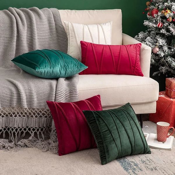 30x50cm 45x45cm 50x50cm velvet cushion box throw pillow cover modern farmhouse autumn decoration pillowcase Christmas green red 241204