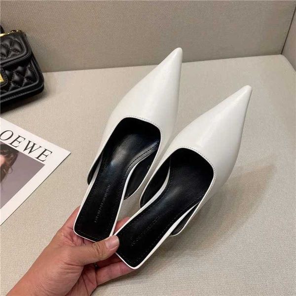 Summer Sandals Pointed Toe Shoes for Women 2024 Fashion White Black Woman Slippers Mules Slides Low Heel Slippers Casual PumpsC241023