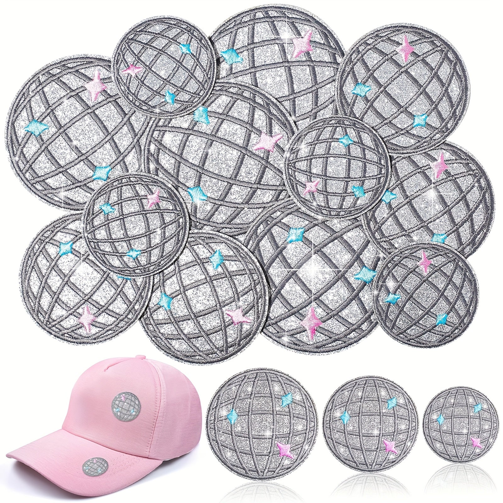 TEMU 12pcs Outus Disco Ball Iron-on Patches, Embroidered Applique Western Style, Music Party Bling Ball Embellishments For , Backpacks, T-shirts,