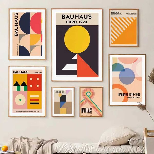 Metal Painting Bauhaus Expo Geometric Design Abstract Line Art Posters And Prints Canvas Wall Decoration Home Paintings For Living Room Deco