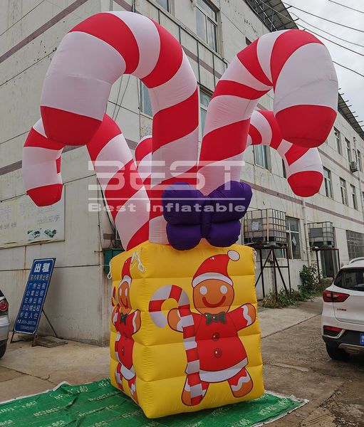 Factory OEM inflatable candy cane inflatable giant gift box Christmas decoration