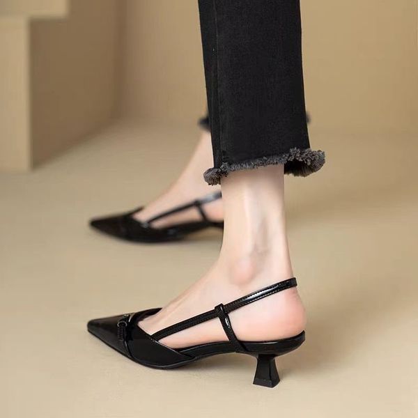 High Heels Platform Pumps 2025 Spring New Fashion Buckle Solid Black Shoes Woman Leather Waterproof Shoes Femme