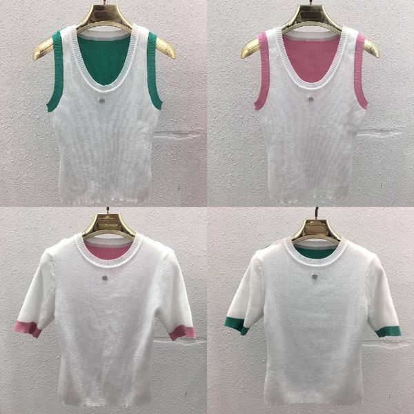 Metal Letter T Shirts Summer Slim Tanks Women Short Tees Contrast Color Short Sleeve Jumpers Yoga Singlet