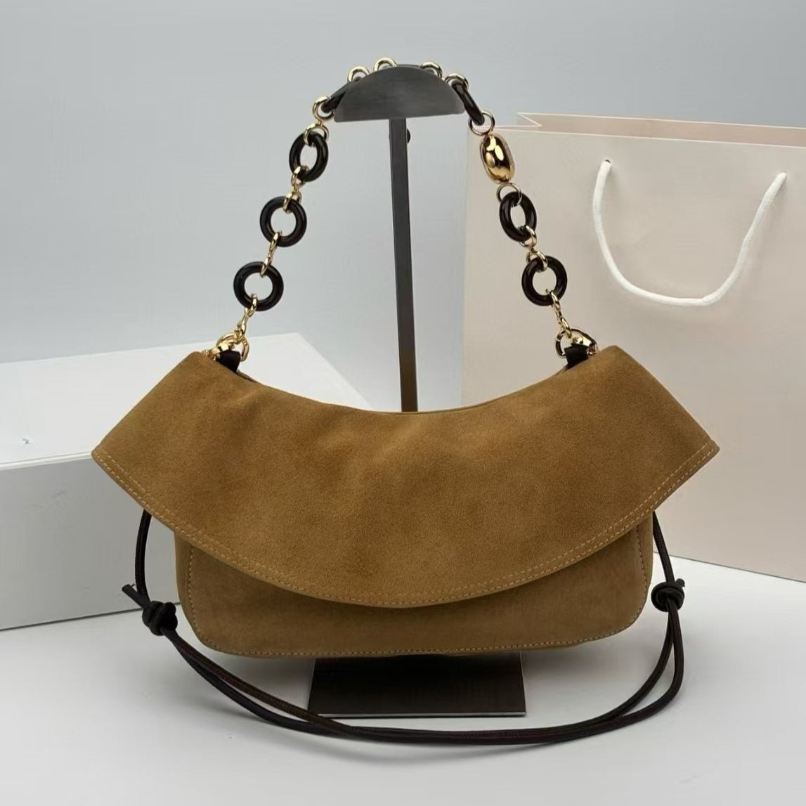 Real Suede Leather Shoulder Bags OLA Skirt&#039;s Hemline Designer Fashion Underarm Bag With 2 Straps Leather Belt Lady Tote 2025 New Stylish Women