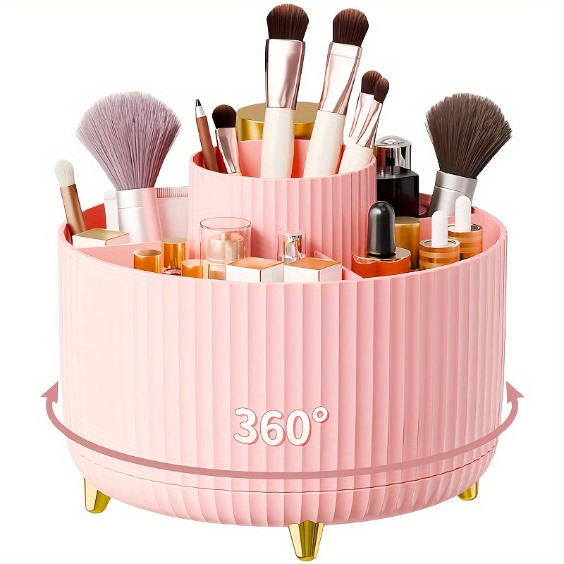 TEMU 360° Rotating - 1pc Plastic Cosmetic 5 Compartments - - For Brushes, Lipsticks, Products, And - Unscented Desk