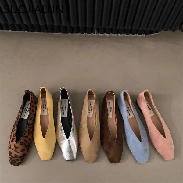 Suojialun 2024 Autumn Women Shoes planos Moda rasa rasa em mulheres elegantes barco de salto macio bailarinas 241113