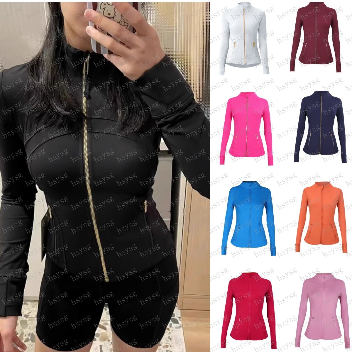 Yoga Jacket With Gold Zipper Women Workout Sport Coat Fitness Gym Long Sleeve Tops Breathable Quick Dry Activewear Solid Sweatshirt Jogging Sportwea