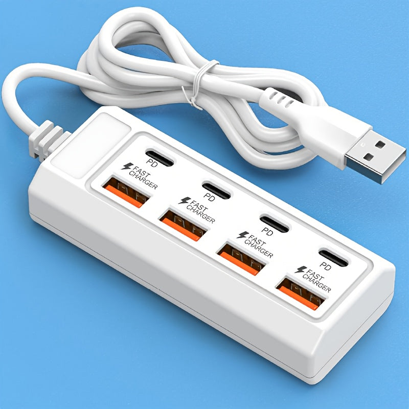 TEMU 1 Usb , 4usb+4pd Fast Charging Station, 25w Adapter Splitter Dock With Pd -data Transfer Support For Computers Laptops Tablets Phones And Other