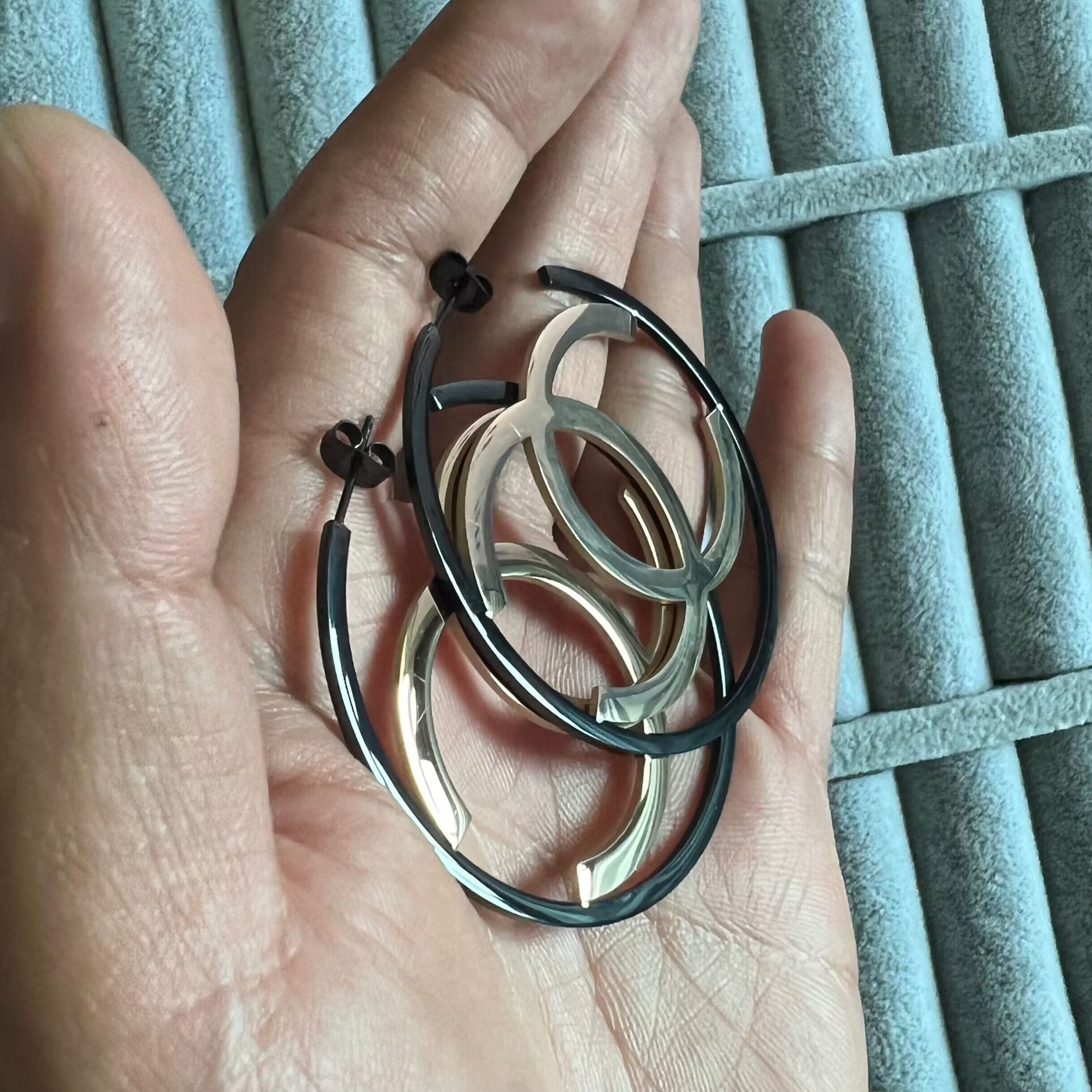 Extravagant large 52mm C hoop dangle fashion 18K gold rose SILVER circle Earrings Hip Hop 316L Stainless steel jewelry for Women Party Wedding Hoops