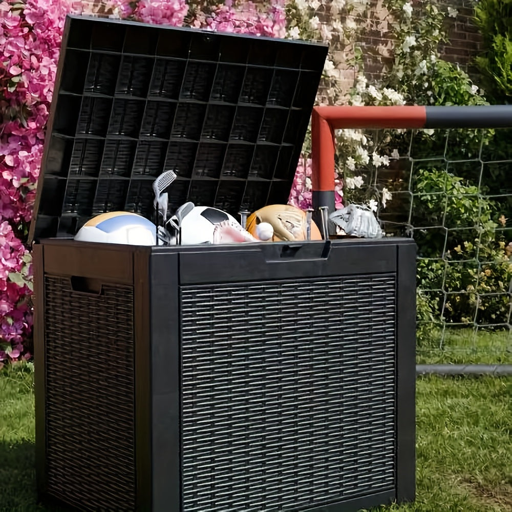 TEMU Large Outdoor Storage Deck Box, Uv & Water-resistant, Weatherproof Resin Organizer With Lockable Lid For Patio Furniture, Pool Accessories,