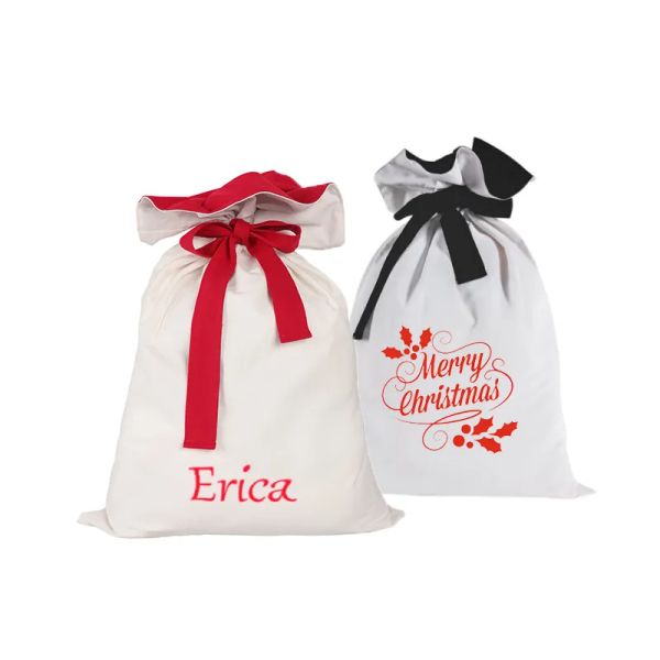 Wholesale Personalized Red And White Canvas Christmas Gift Bags Blank Sublimation Santa Sack Bag