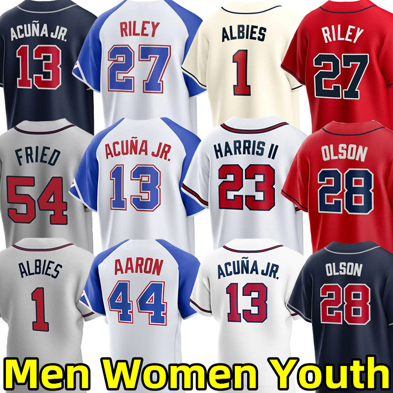 2024 Baseball Jerseys Ronald Acuna Jr. Matt Olson Braves Michael Harris Austin Riley Ozzie Albies Marcell Ozuna Spencer Strider Max Fried Chipper Jo