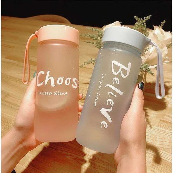 600ml Plastic Transparent Matte Water Cup Outdoor Sports Cold Juice Water Cup Creative Frosted Water Bott Drinkware CoupXJ241123