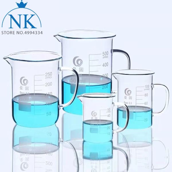 1Pc-lot 50ml-2000ml lab Full Glass beaker with glass handle for Chemistry glass measuring beakers glassware