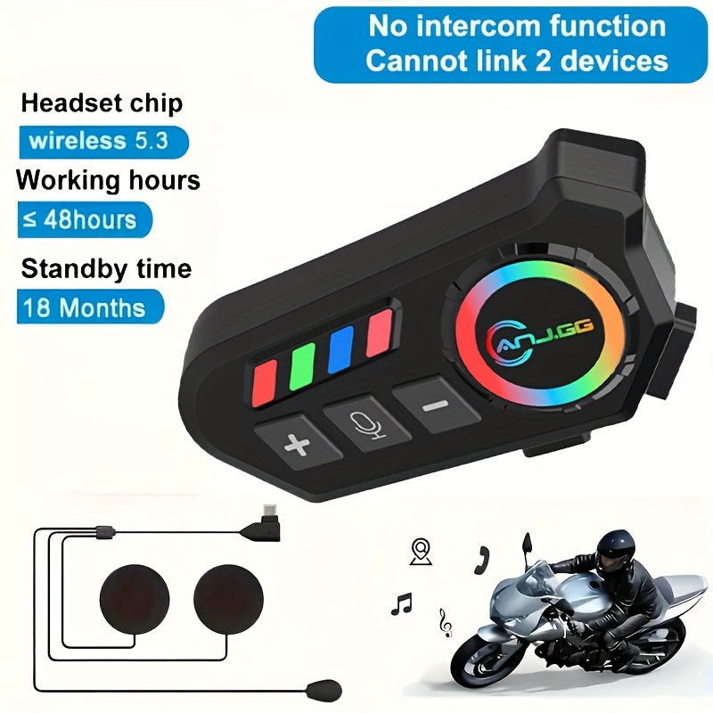 TEMU Motorcycle Helmet Headset 1000mah, Wireless Intercom For , Calls & Music, Voice Control, Noise Cancelling, Hd Speakers, Long