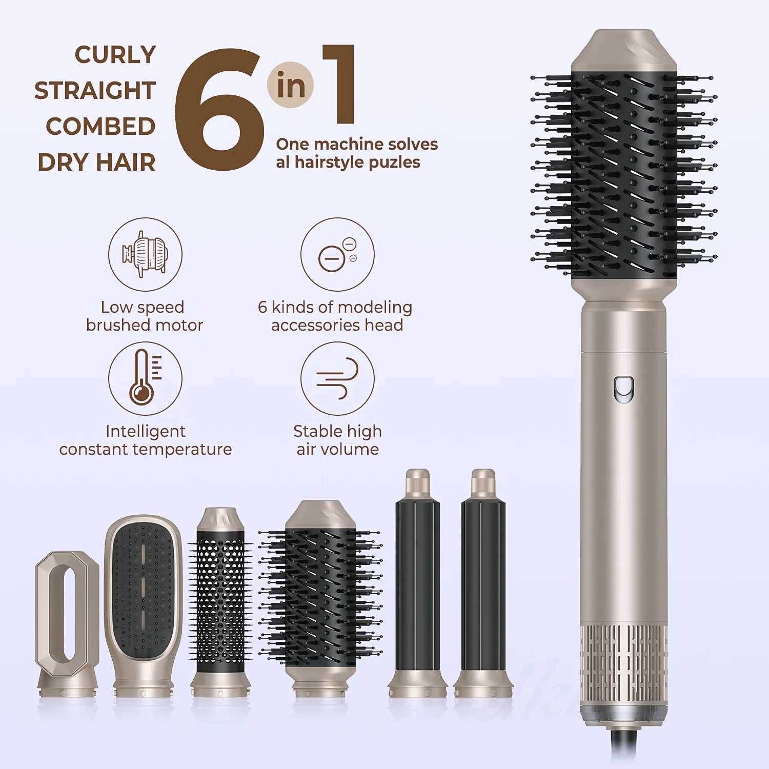 Hot Air 6 in 1 Hair Dryer Brush Set Auto Wrap Curler Styler Comb Detachable Multi-functional Electric Heating