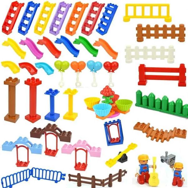 Big Building Blocks Slide Swing Seesaw Park Playground Series Large Pillar Bricks Children Kid Educational Toy Compatible DuploeX241012