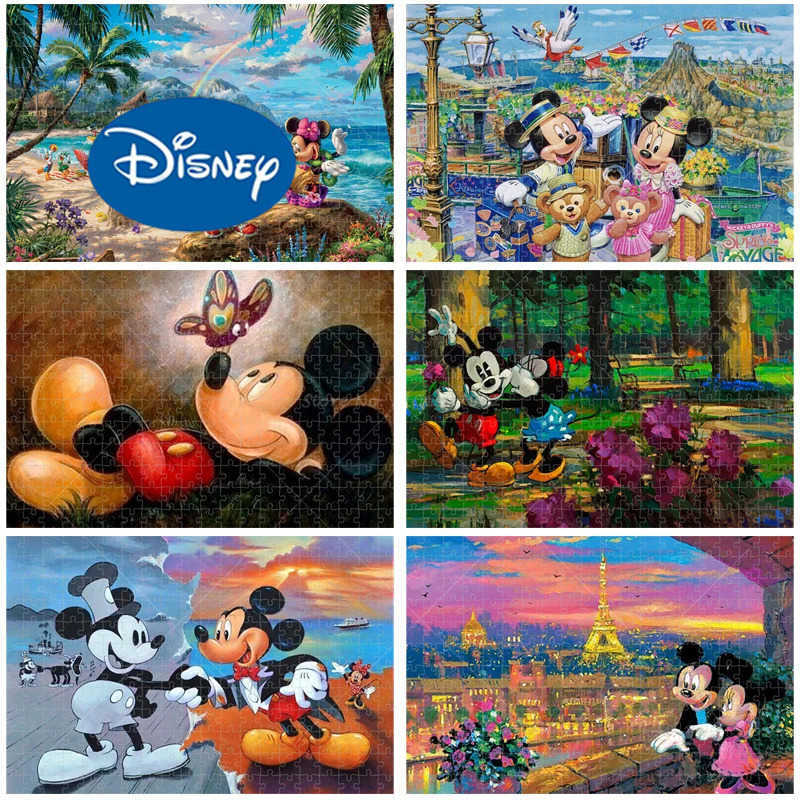 Disney 300-500-1000 Pieces Cartoon Game DIY Wooden Puzzle Mickey Minnie Mouse Model Assembled Jigsaw Puzzle Educational Toys Kids Gifts Z250417