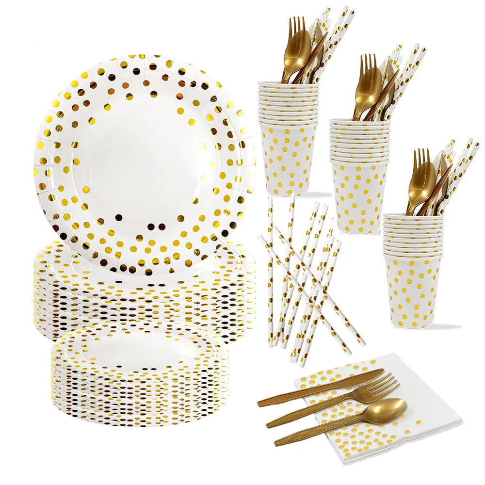 Birthday party simple tableware set, white disposable outdoor dining supplies, plates, straws, paper plates, paper cups, tissue paper plates, cutler