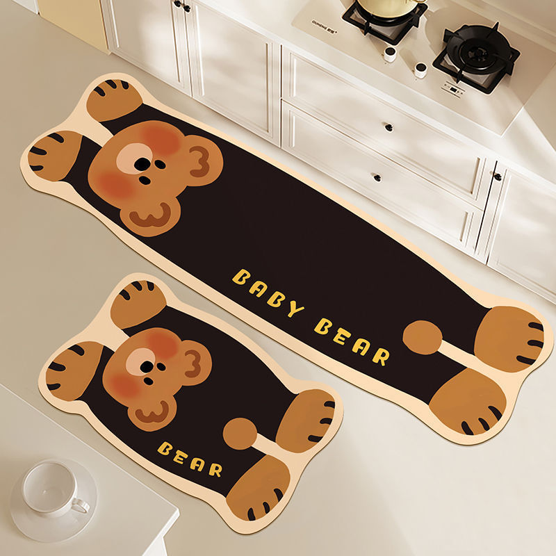 Cartoon diatomaceous earth floor mat, absorbent, dirt resistant, easy to maintain, foot mat for household kitchen, anti slip, quick drying floor mat