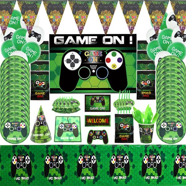 Disposable Flatware Baby Boys Birthday Game Theme Party Supplies Decor Cup Plates Napkin Video Table Cover Wedding Tablecloth 230216