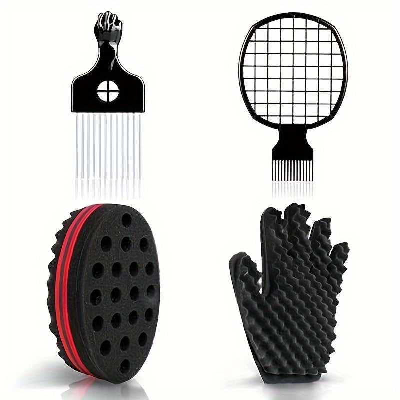 TEMU Curling Sponge Set With Gloves, Metal Brush Pick And Twist Comb Suitable For Men And Women
