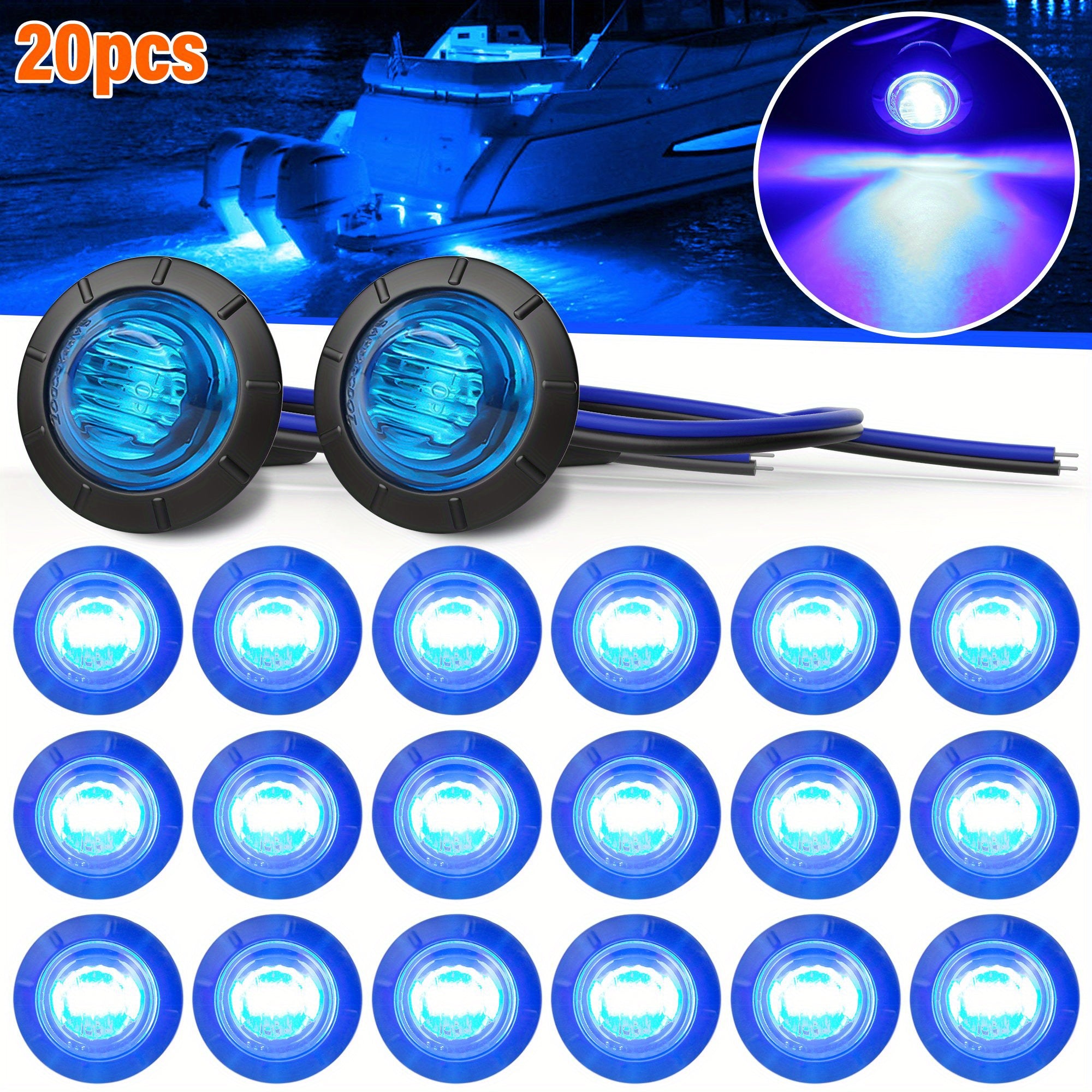 TEMU 20-pack 3- 4" Mini Round Led Marker Lights - Amber- Red- White- Blue- Green- Purple, 12, Low- For Trailers, Trucks, Boats (pontoon, Bass Boat, ,