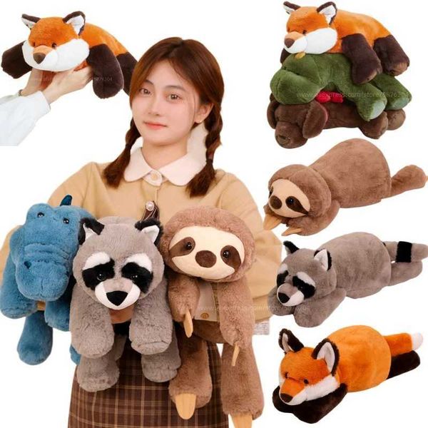 45-70cm ultra soft fluffy stuffed animal plush raccoon fox crocodile sloth hug throw pillow birthday gift for boys and girls W240827