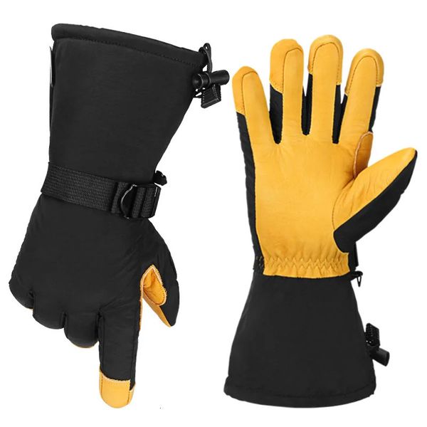 Leather Ski Gloves Veleft Keep Warm Winter Ski Gloves All Fingers Windproof Climbing Running Gloves 241107