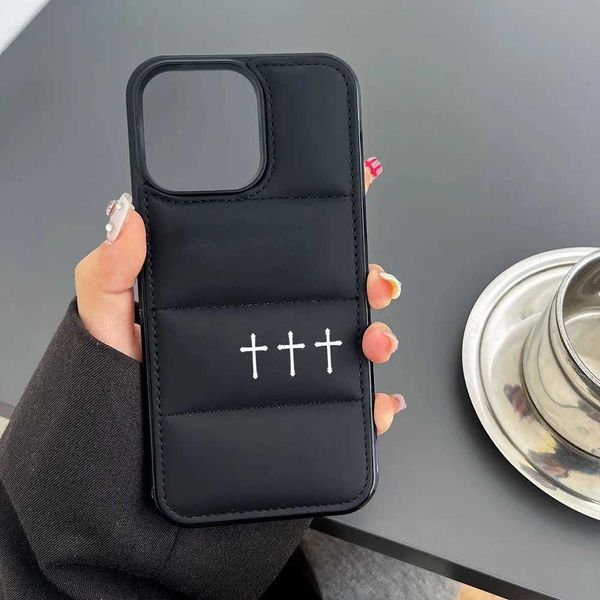 Cell Phone Cases Cool Cross Soft Puffer black and white cover suitable for iPhone 15 14 13 11 Pro Max phone case gift J240509