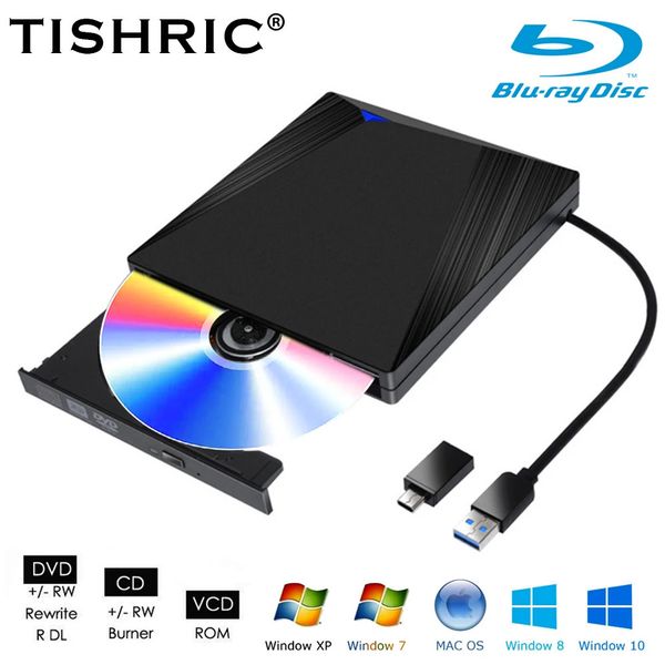 TISHRIC Blu Ray USB3.0 External Drive 3D Blu-ray Reader Writer Slim BD CD DVD Optical Bluray For Computer 231221