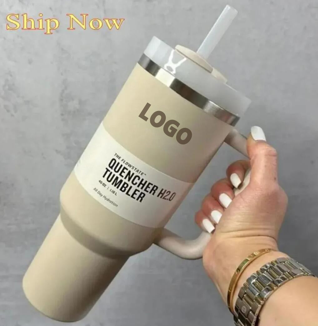 in stock Real image 40oz 2nd with Logo stainless steel tumblers handle lid straw big capacity beer mugs QUENCHER H2.0 FLOWSTATE water bottle cups GG