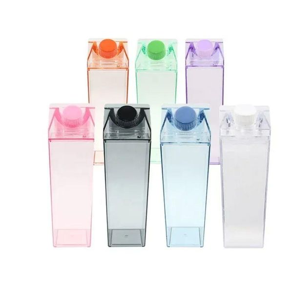 500Ml Box Plastic Milk Carton Acrylic Bottle Clear Transparent Square Juice For Outdoor Sports Travel Bpa New Drop Delivery Home Gard Ot2Ly