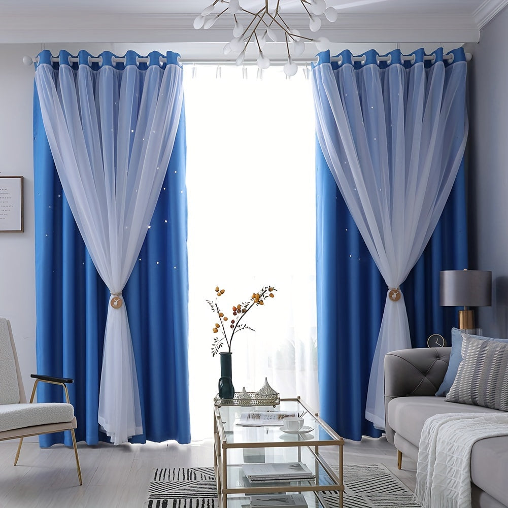 TEMU High Blackout Hollow Star Double Gauze Curtain