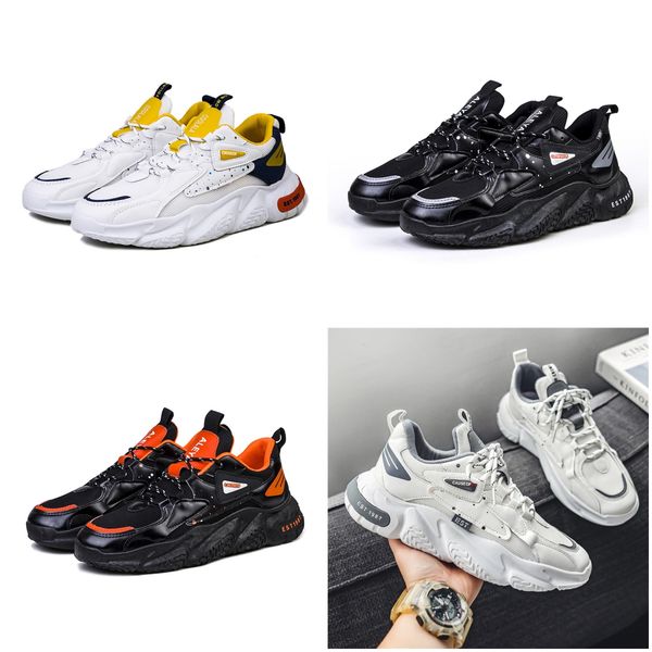 New Casual Shoes Men Sapatos Mulheres Couro Malha respirável, fundo grosso, tênis brancos pretos resistentes a desgaste para esportes ao ar