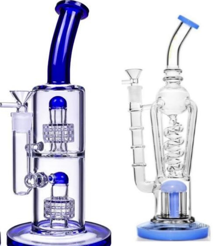 hookahs blue Matrix Perc Hookah Bongs Thick Glass Water Pipes Double Chamber Dab Rig Bubbler