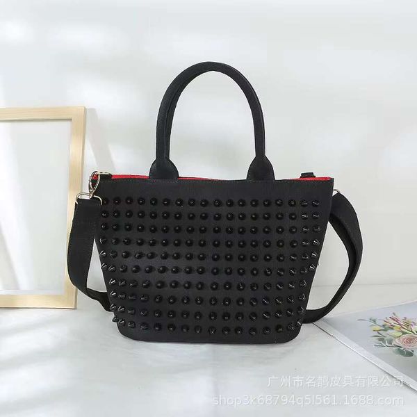 Women Star Rivets Totes Canvas Denim Handbag Large Capacity Mother Bags Studded Single Shoulder Crossbody Bag