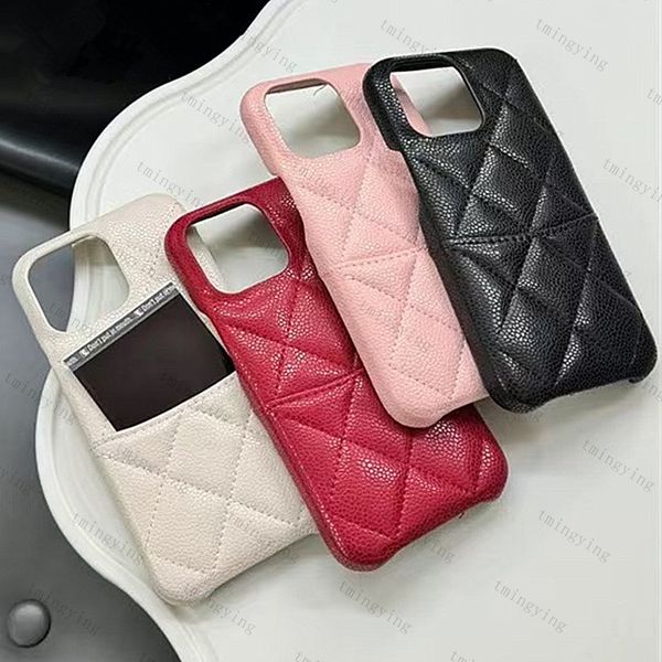 Caviar Leather Designer Phone Cases For iPhone 16 Pro Max 15 14 13 12 C Fashion Caviars Quilted Plaid Card Holder Pocket Cover Luxury Mobile