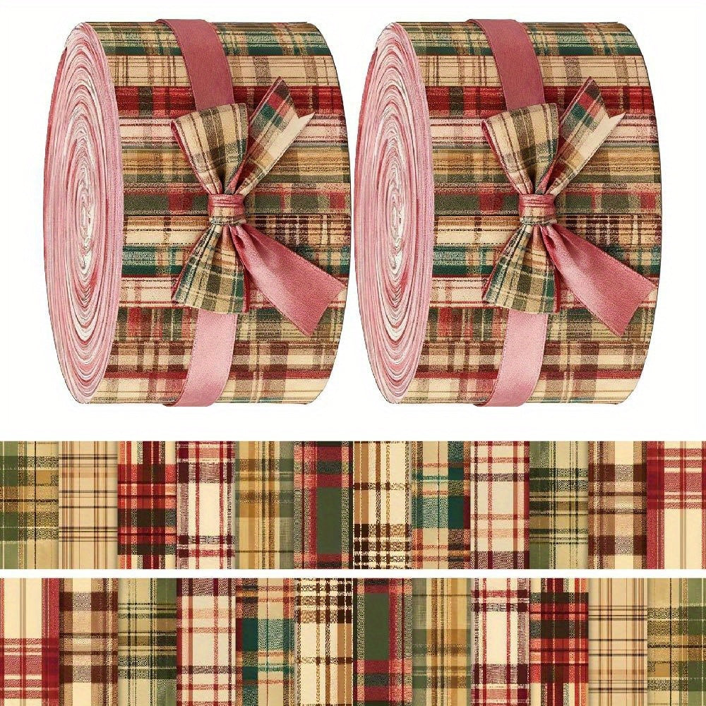 TEMU 40pcs 6.5*50cm (2.55*19.7in) Merry Christmas, Pre-cut Fabric Bundle With Plaid Stripes. Suitable For Hand Sewing, , Doll Making, Holiday