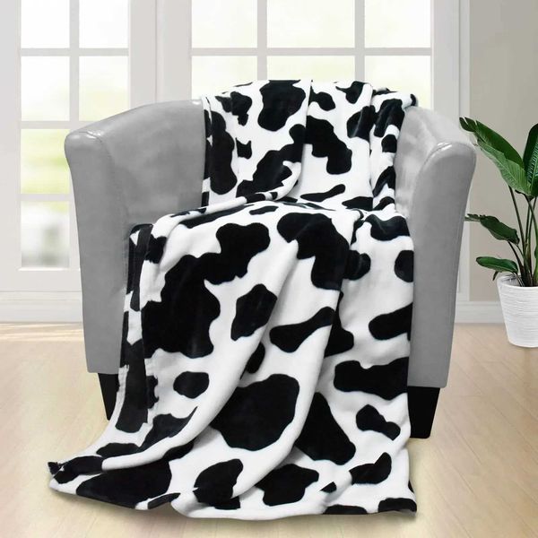 Cow Print Blanket Black White Bed Cow Throw Blankets Soft Sofa Cozy Warm Plush Gifts for Bedroom Decor Highland Cattle BedspreadC241107